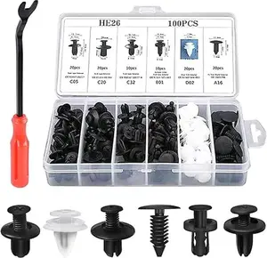 100 PCS Bumper Push Fasteners Rivet Clip Kit, ABS Retainer Expansion Screws with Removal Tool, 6 Popular Sizes Fenders/Body Fixing Clips, Universal for Most Cars, Trucks, SUVs (Black&White)
