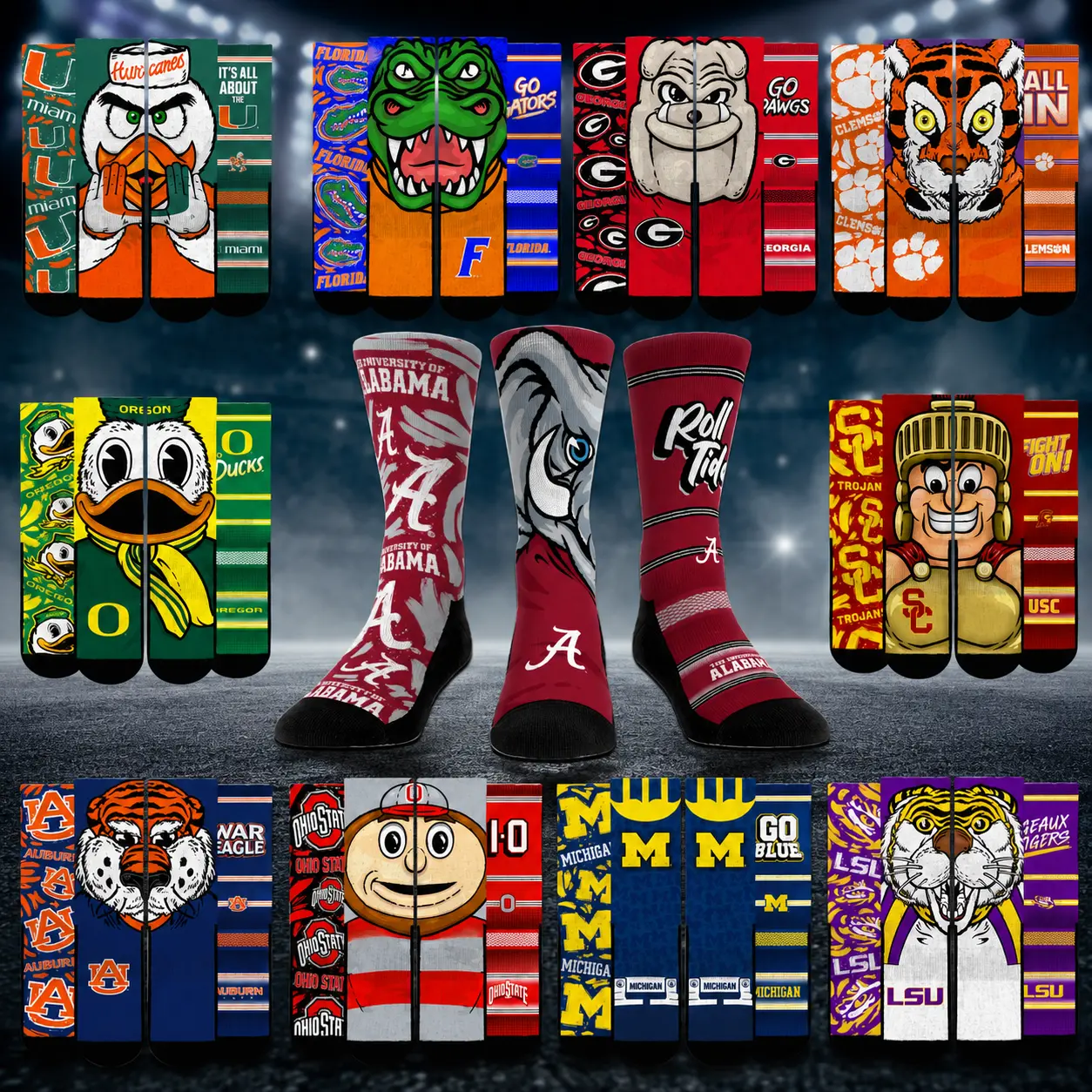 College Super Fan 3 Pair Sock Bundle - Official Mascot Fanwear Novelty Crew Socks