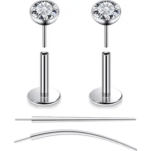 F136 Titanium 20/18/16G Threadless Flat  Stud Earrings Nose Rings Lip Labret Medusa Monroe   with Taper for Women Men