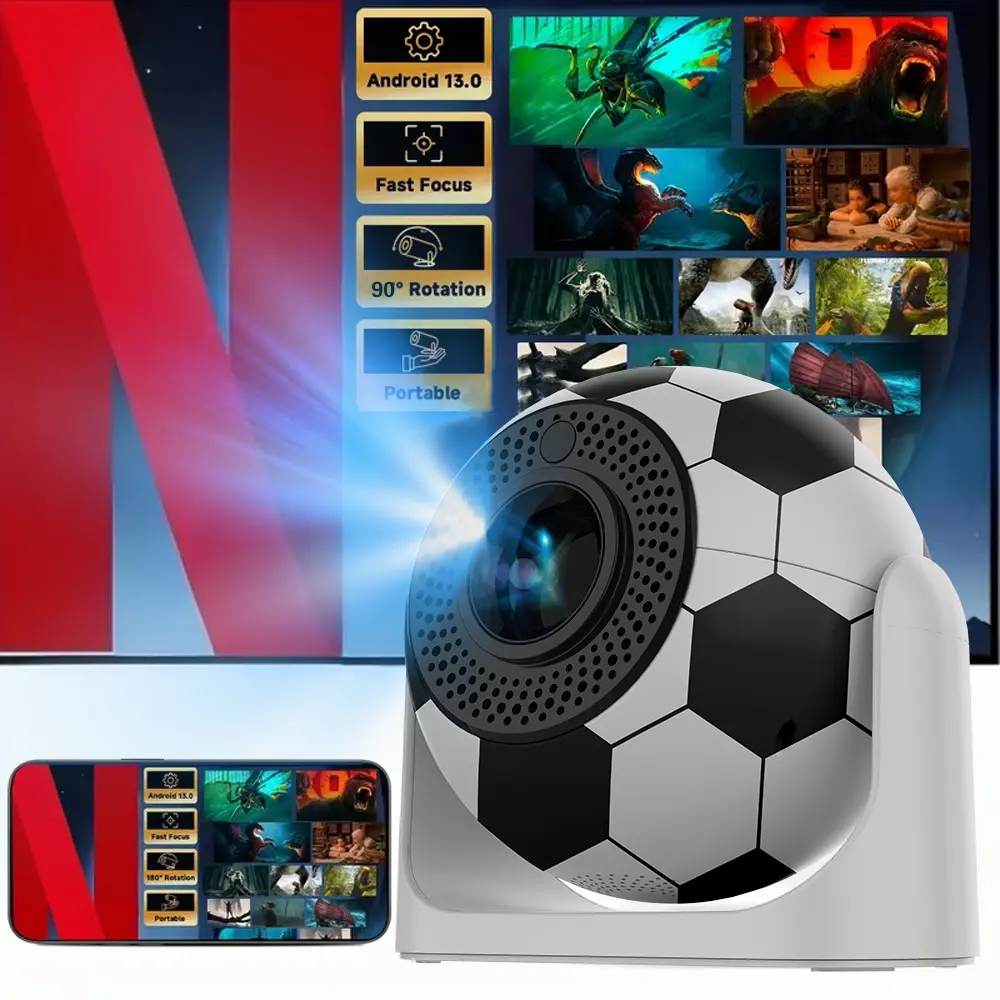 DEYSINN Mini Smart Projector with WiFi/BT5.2, Remote Control, Built-in Android Apps, Auto Focus, 180° Rotation, Audio, ABS, LED Display - 160 ANSI 290AMSI Portable Tabletop-Ceiling Projector for Home Theater - Wired & Smartphone Screen Compatible, Home Us