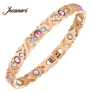Jecanori Energy Magnet Bracelet Titanium Steel Magnetic Women's Adjustable Wristband with Crystal Design Rose Gold Gift Box & Removal Tool