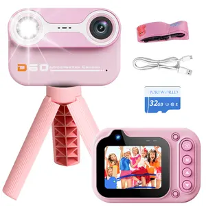 Children's waterproof digital camera for snorkelling Children's camera with 2.4" IPS display and 1080p video recording, 32GB memory card (pink)
