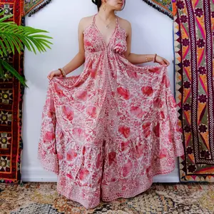 Silk Long Backless Dress, Boho Fashion, Spell Style Floral Full Length dress, Maxi Dress, Floral Midi Dress with Frill, Retro Style, Fairy Goddess Vibe, Summer Dress, Festival Fashion, Flowy Tiered Dress