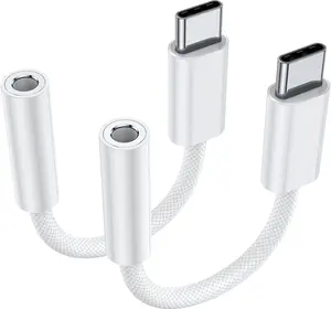USB Type C to 3.5mm Female Headphone Jack Adapter 2-Pack USB C to Aux Audio Dongle Cable Cord for iPhone 17 Air 16 15 Pro Max, Samsung Galaxy S23 S24 S25 Ultra, iPad Pro, MacBook, Pixel 9 8