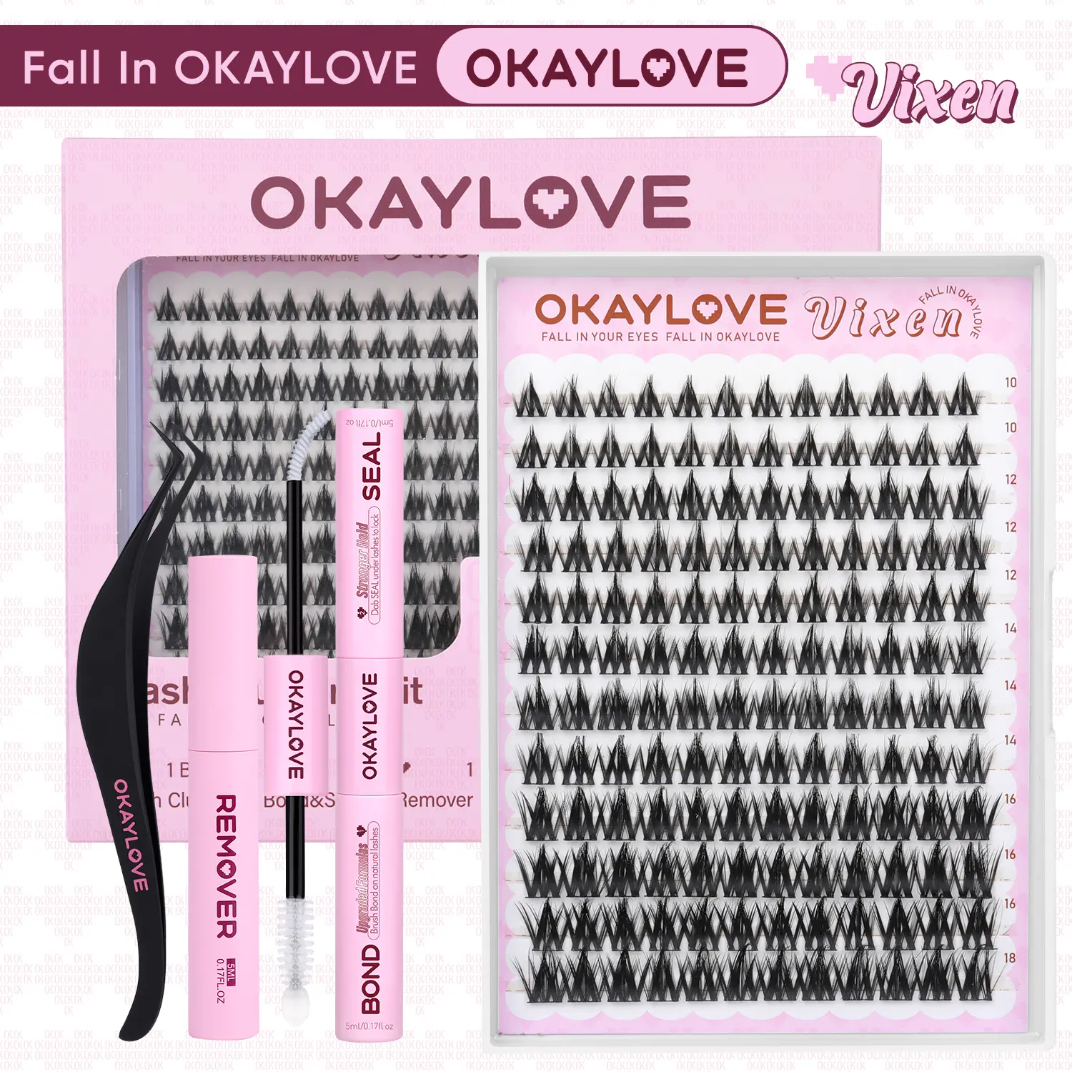 OKAYLOVE Vixen Cluster Lashes Kit - Waterproof Anime Wispy Nature Cluster Lashes, Long-Lasting Bond & Seal, Tweezers, Remover for Easy DIY Home Use, Student Gifts #backtoschool #sohochic