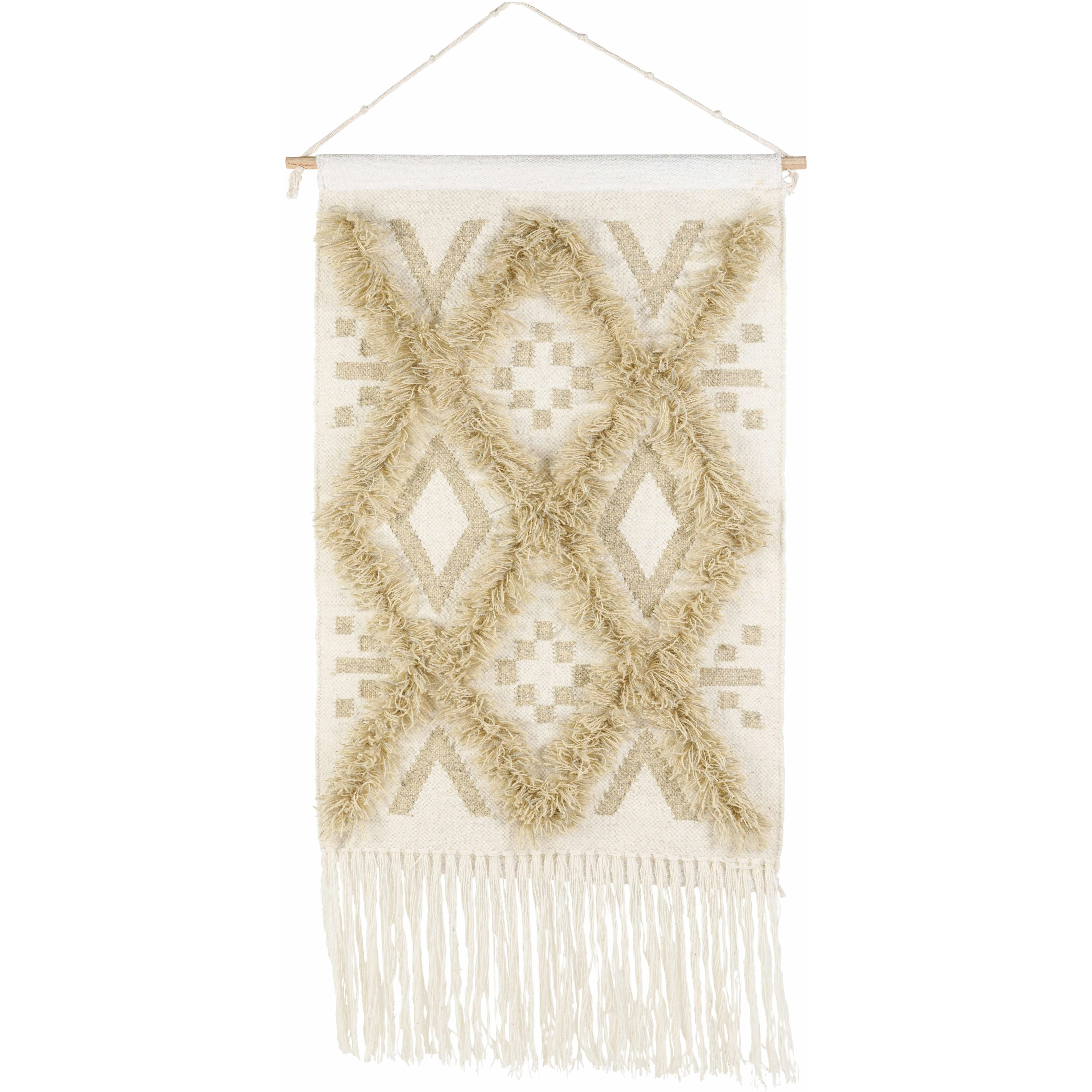 Malay Cream Diamond-Fringe Hangable Wall Decor, Ruffle Tapestry Decoration Item for Living Room Home Accent, Decoration Items