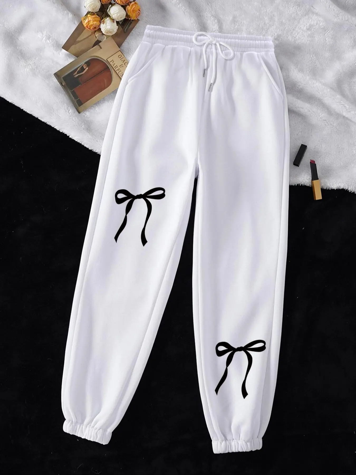 Women's Casual Loose-Fit Bowknot Sweatpants, Thick Knit Soft Warm Winter Pants, Perfect for Home & Daily Wear, Cute Style