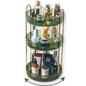 Rotating Makeup Carousel - Gold Accent Cosmetic Organizer with Multi-Tier Trays for Perfumes, Skincare & Brushes | Vanity Desktop Display