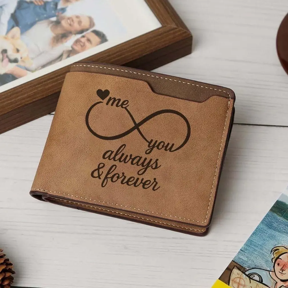 Always And Forever Engraved Wallet, Infinity Symbol Mens Bifold Wallet, Romantic Anniversary Gift For Him, Husband Gift