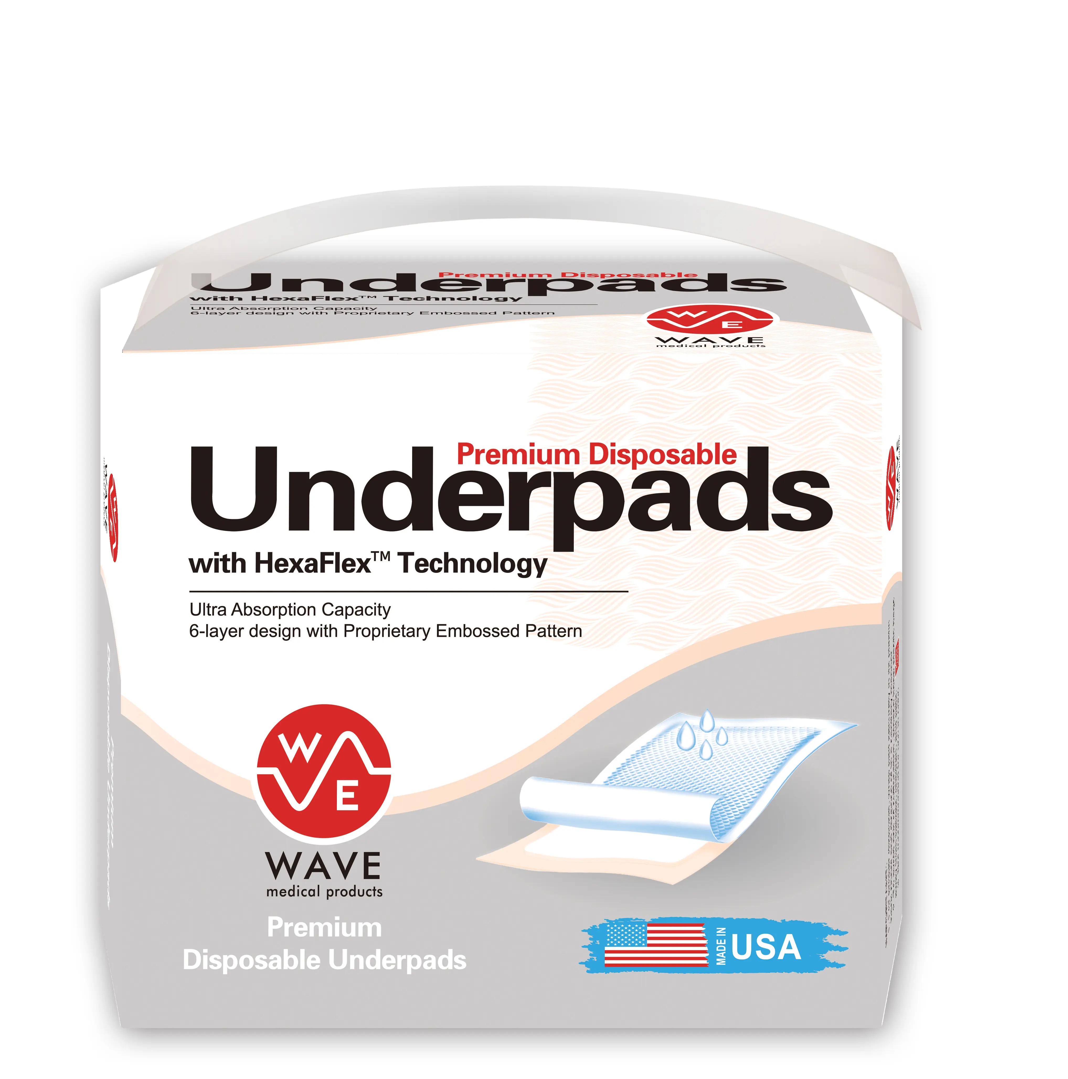 Wave Ultra Heavy Absorbency Disposable Incontinence Underpads, 30" x 36" Quilted Made in The USA Daily Hypoallergenic