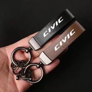 Genuine Leather Car Logo Keychain Wristlet Strap Motorcycle Key Chain Ring For Honda Civic FIT Accord Prelude CRV 5th City CRZ CRX Jazz HRV