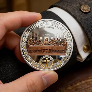 Last Supper Christian Challenge Coin | Religious Eucharist Copper Token Pocket Bible Verses