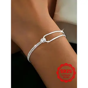 S925 Sterling Silver Simple Design Adjustable Link Bracelet, Fashionable Jewelry for Women & Girls, Trendy All-match & Exquisite Jewelry for Birthday Gift