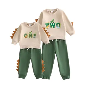 Toddler Baby Little Boy Birthday Outfit Long Sleeve Dinosaur Letters Print Sweatshirt and Jogger Pants Set 6M-3T