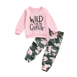 Toddler Girls Clothes 2T 3T 4T 5T Fall Outfits Baby Pullover Sweatshirt & Camouflage Pants Set Kids Winter Sweatsuit