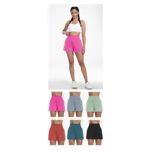 Women High Waist 2-In-1 Yoga Shorts With Hidden Pocket Breathable Quick Dry Athletic Workout Shorts For Gym Running Training