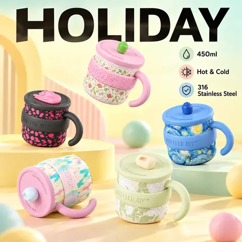 Insulated Tumbler - 450ml 316 Stainless Steel, Double-Wall, Dustproof Lid, Bisphenol A (BPA)-Free, Floral Print Aesthetic Coffee Mug, 6-8H Hot/Cold Retention, Dishwasher Safe, for Home/Office