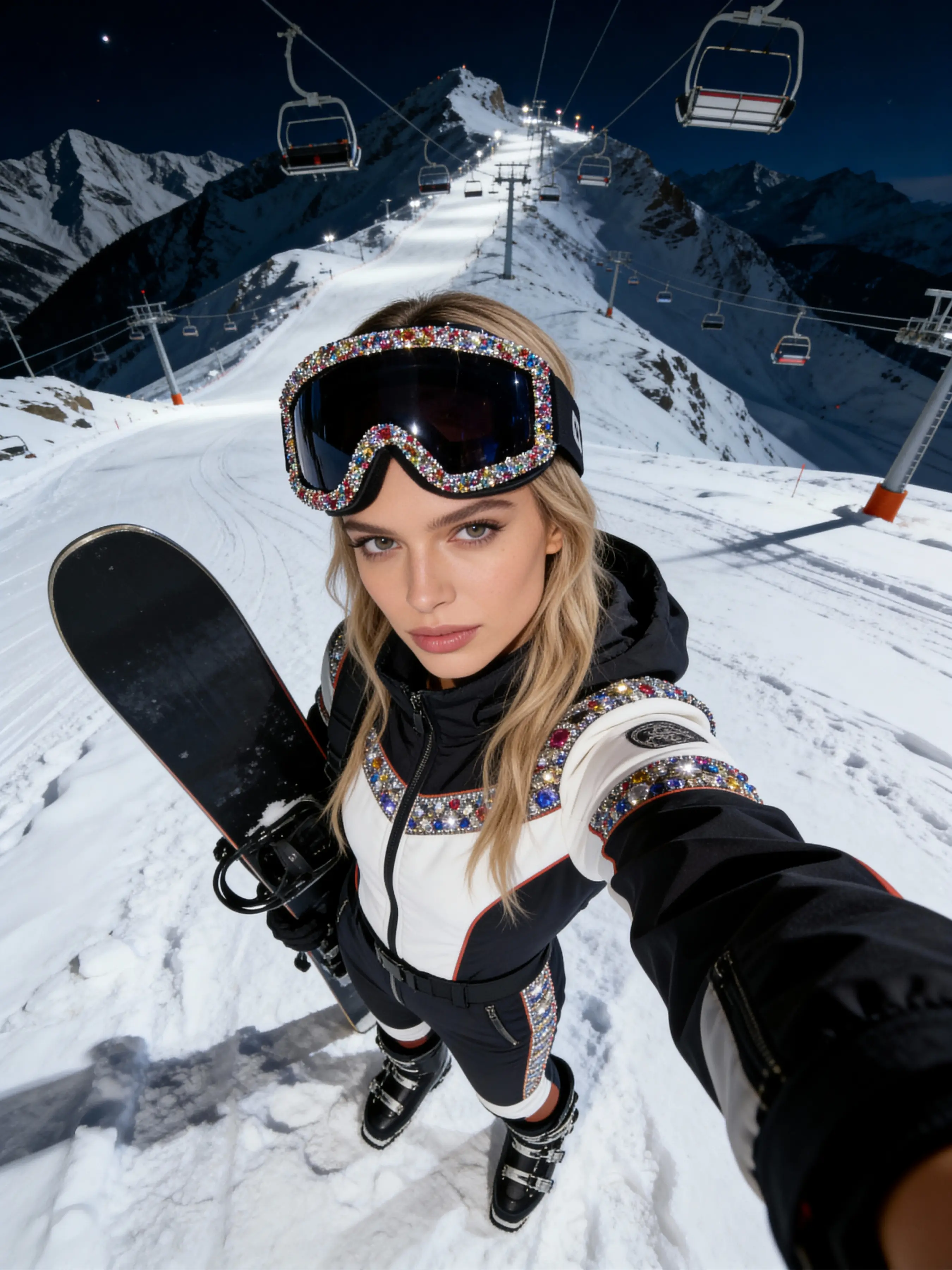 Large Fashionable Rhinestone Ski Goggles, Reflective Polycarbonate Anti-Explosion Lenses, Adjustable Frame, Outdoor Windproof Eyewear
