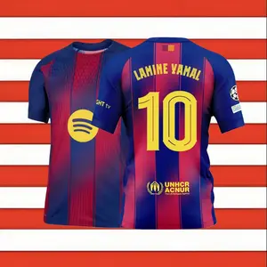 10# Lamine Yamal 25 26 Home Short Sleeve Soccer Jersey Fans Version Red Blue
