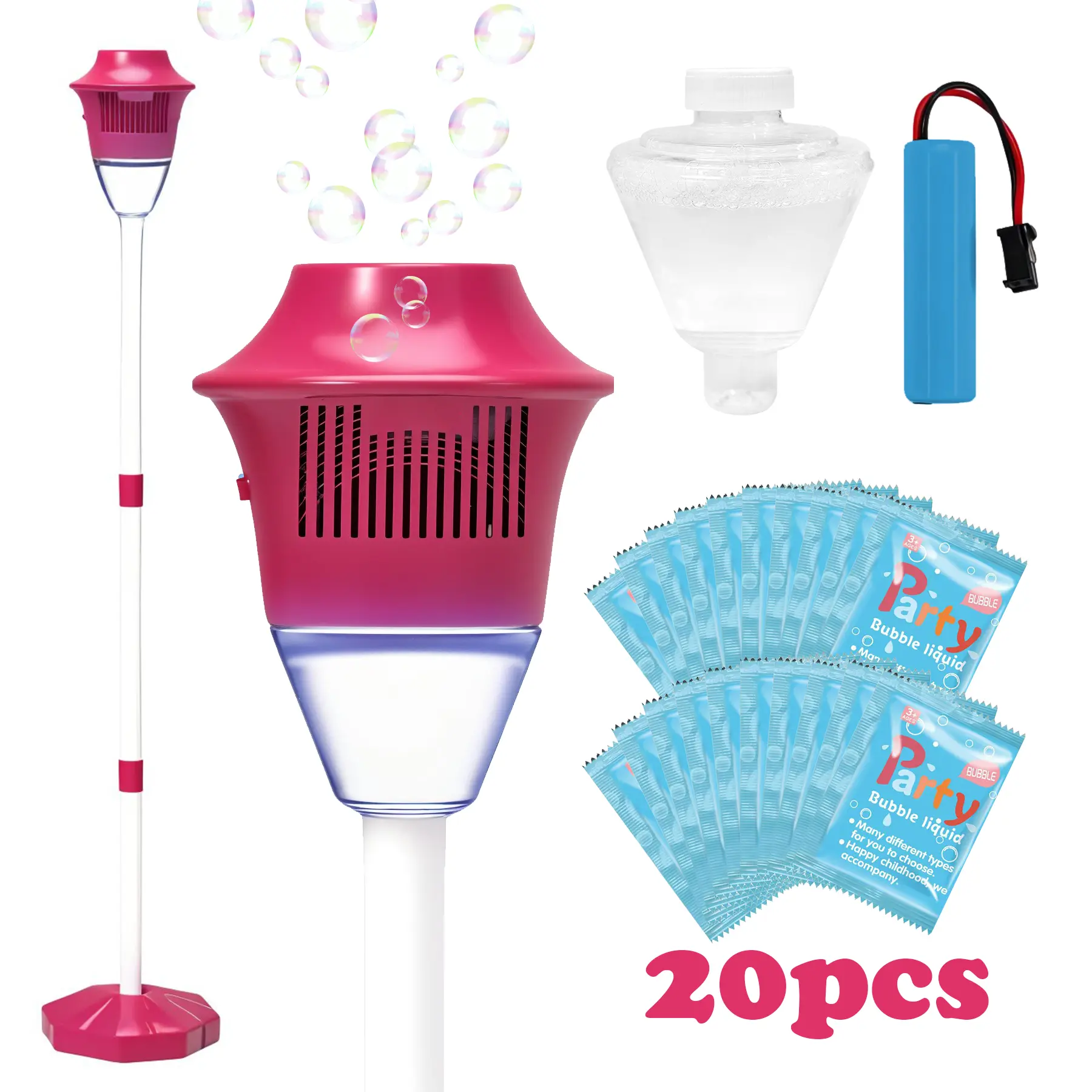 【FREESHIP-NEW】HOSIM Unisex Party Bubble Machine, Colorful Multifunction Automatic Blower with Telescopic Stand, 20000 Per Minute Output, Bubble Liquid Compatible, Batteries-Powered Portable Outdoor Toy