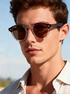 New Trendy Round Frame Fashion Glasses, Tinted Lens Sunglasses, Unisex Casual Classic Design, Suitable for Outdoor Activities, Driving, Fishing, Hiking, Parties