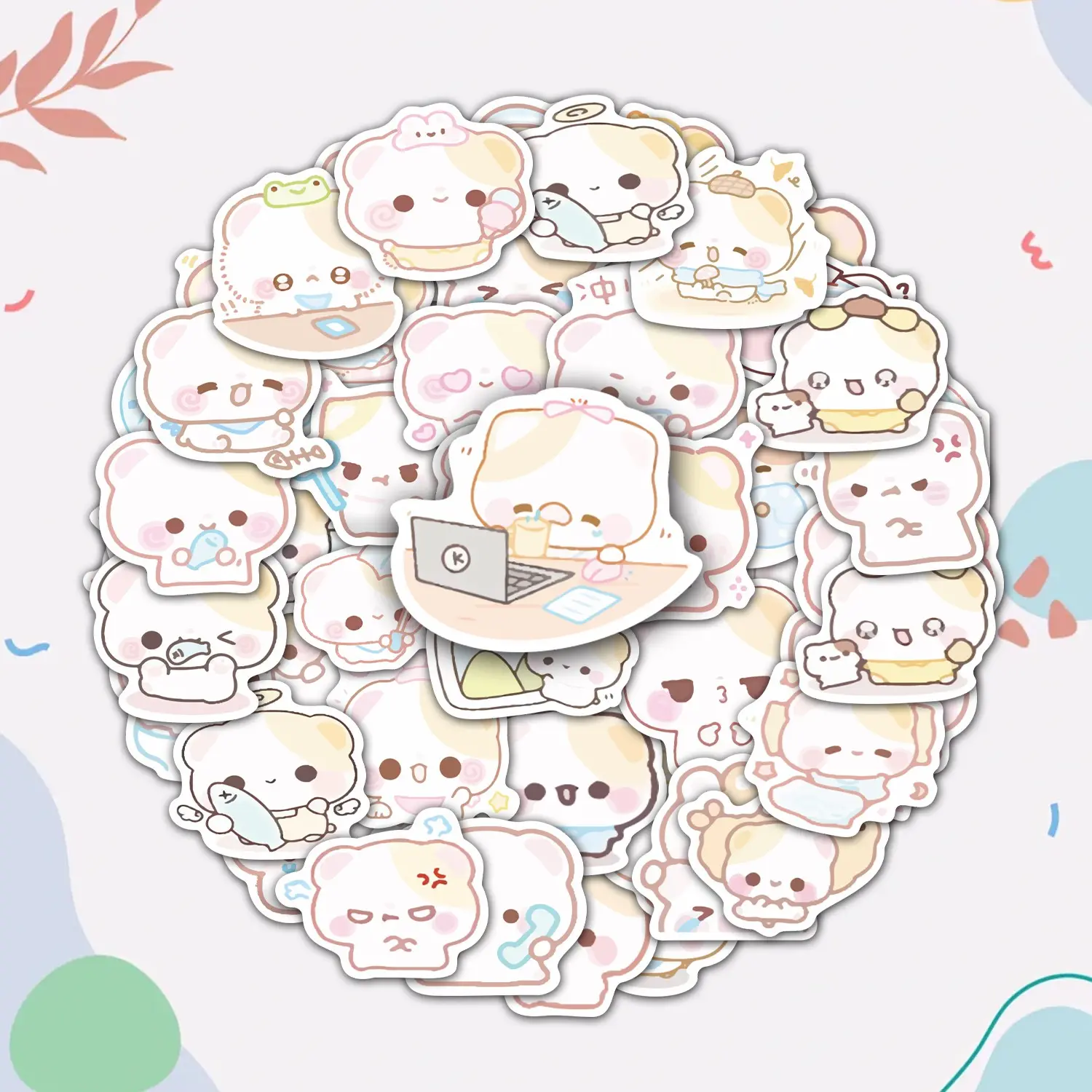 54Pcs Cute Kawaii Hamster Stickers Pack, Waterproof Chibi Cartoon Vinyl Decals for Laptop, Water Bottle, Journal & Scrapbook, Sweet Gift, Cute Animal Stickers, Stickers for Scrapbooking