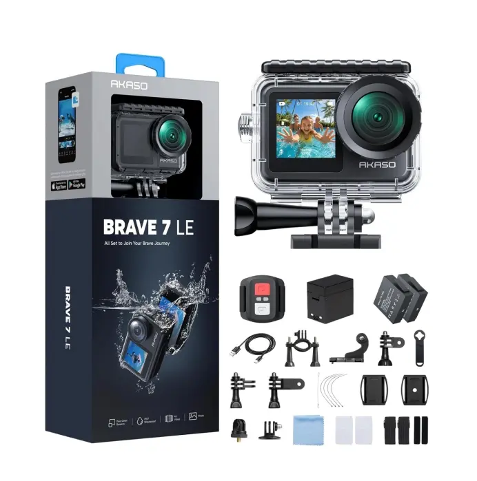 AKASO Brave 7 LE 4K30fps Action Camera with Accessories Kit Bundle Ultra HD 131FT Waterproof Camera EIS 2.0 WiFi Remote Control Zoom Underwater Camera