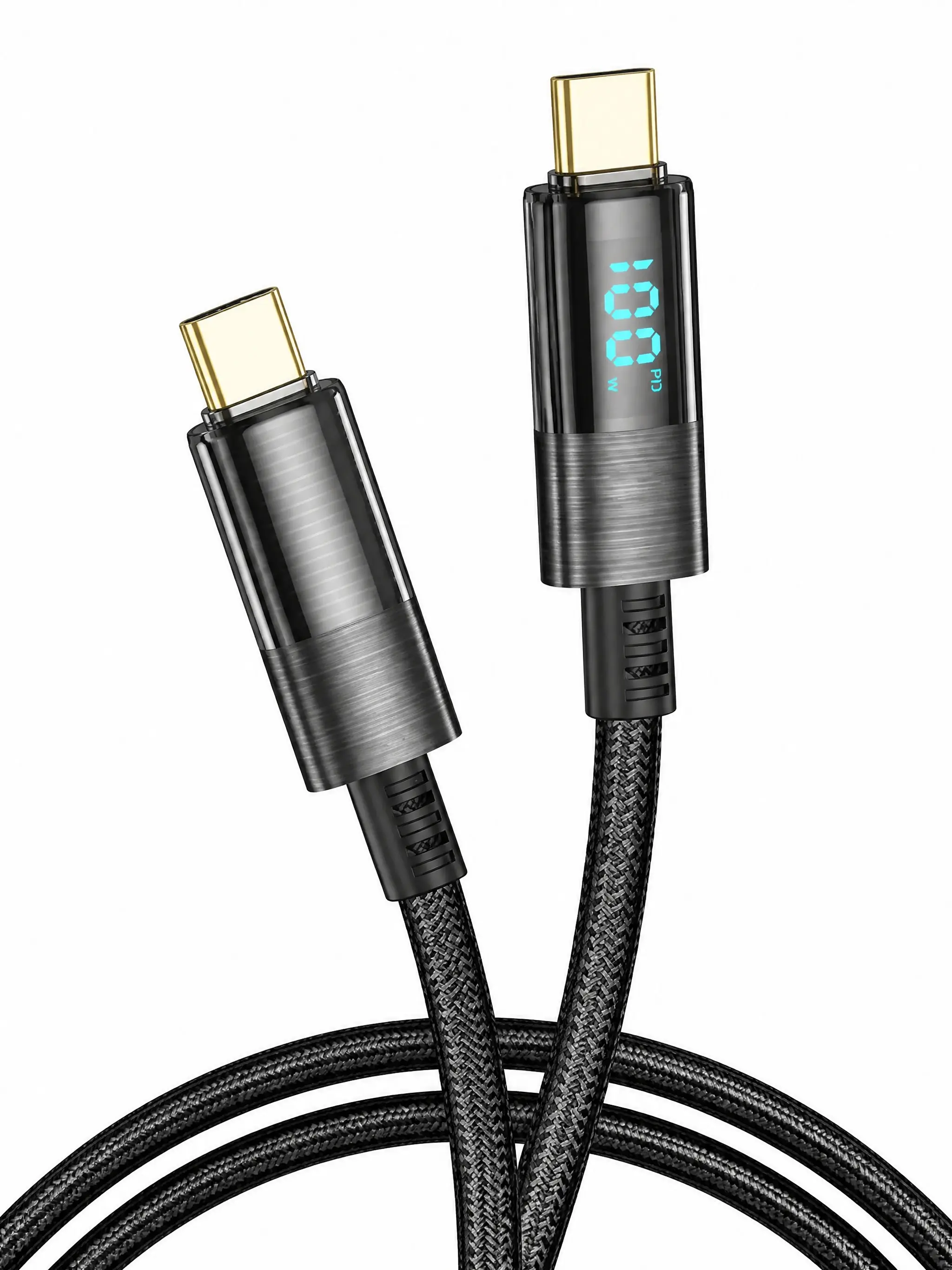 100W USB C Cable Fast Charging Braided Cord with LED Display, PD Type C to Type C Charger for MacBook Pro iPad iPhone Samsung