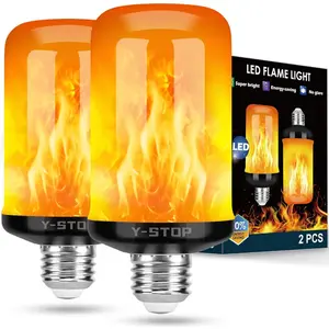 Upgraded LED Flame Light Bulbs, 4 Modes Flickering, with Upside Down Effect, E26 Base, for Halloween, Christmas Decorations, Party, Outdoor & Indoor Home Decor (2 Pack)
