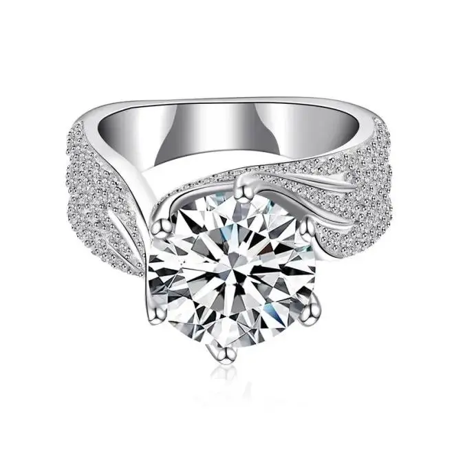 EAMTI 925 Sterling Silver 5CT Round Solitaire Cubic Zirconia Engagement Ring Halo Promise Ring