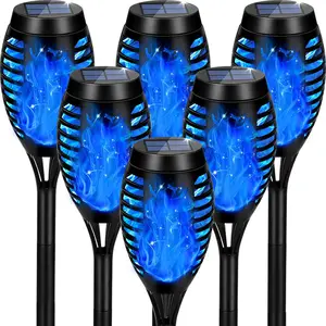 Upgraded 6 Pack Blue Outdoor Solar Torch Lights with Flickering Flame Waterproof for Garden Porch Yard Pathway Landscape Decorations