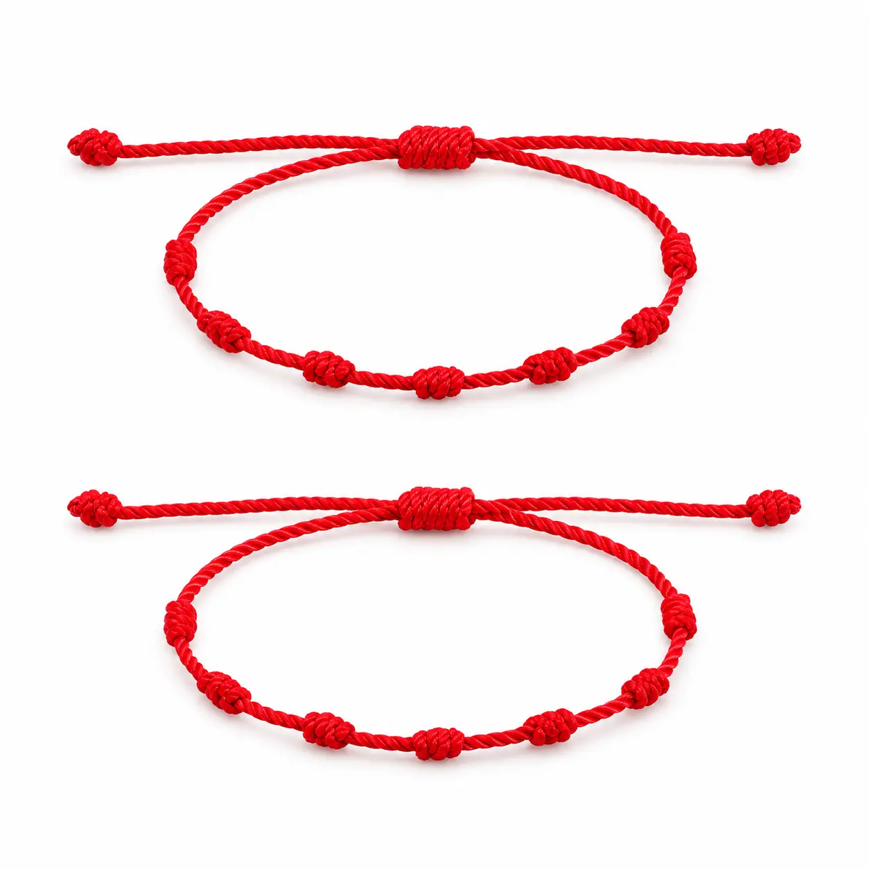 2PCS Adjustable Red String Matching Bracelets - Braided Cord Friendship Jewelry for Couples, Family - Minimalist Knotted Adjustable Gift Bracelets