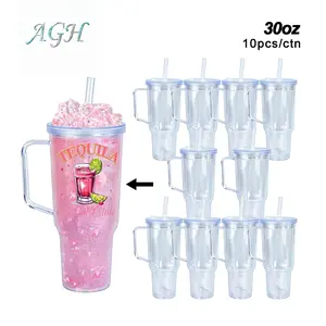 AGH NEW 10PCS 30OZ Updating Double Wall Plastic Snow Globe Tumbler, Exclusive Leak-Proof Cup With Bubble Tea Straws, Pre Snow Globe Drilled Hole & Plugs
