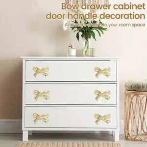 Elegant Brass Color Bow Cabinet Handles, Polished Metal Surface, Decorative Drawer Pulls, Suitable for Home Bar and Kitchen Design