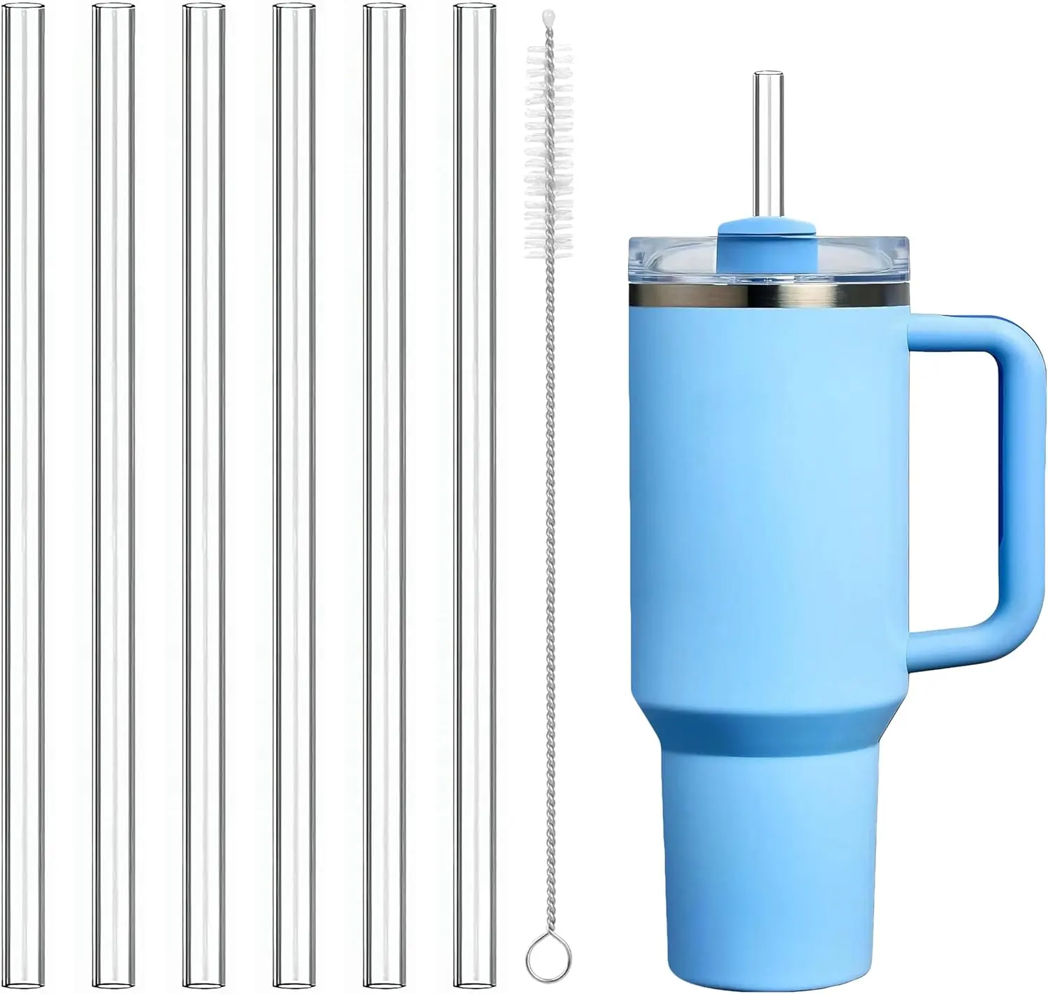 Replacement Straw Compatible with 40 oz Stanley Quencher Tumbler, 12 Inch Extra Long Reusable Plastic Straws for 40 Oz Cup, Purple, 6 Pack