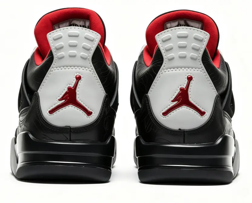 Black White Red Accent Mid‑Top Unisex Retro Basketball Sneakers, Premium Smooth Leather Upper Lace‑Up Sport Shoes, Visible Air Cushion Durable Rubber Outsole Shock‑Absorbing for Street Style Daily All‑Season Wear