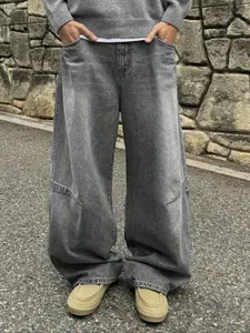 Y2K Men's Retro Washed Knife Edge Loose Wide Leg Jeans, American Street Style Fit, Trendy Fashion for Casual Occasions, Denim Trouser