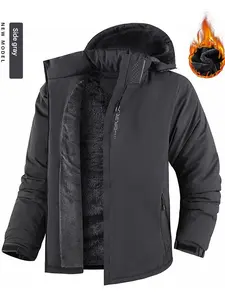 Outdoor Windproof Waterproof Plus Size Mountaineering Jacket Winter Fleece Thick Warm Softshell Coat Men's Cotton Jacket Side Grey Thermal Lined Outerwear