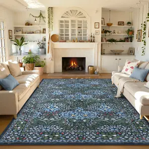 Pink/SylvieLahome Floral Boho Soft Ultra-Thin Non-Slip Stain Resistant Washable Area Rug for Living Room, Bedroom, Nursery, Playroom and Classroom