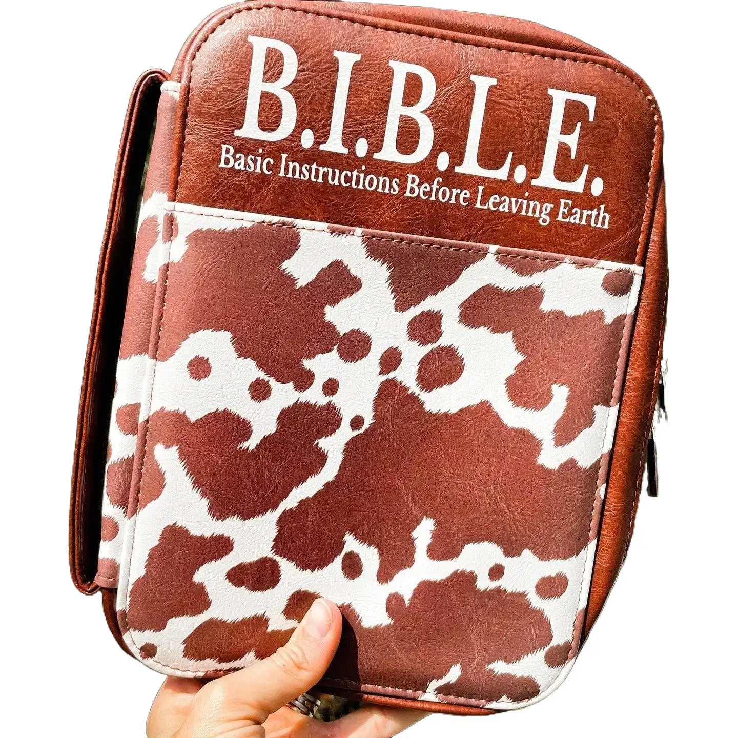 Cow Print Bible Case, Office Desk Organizer Accessory for Compact Bible Storage