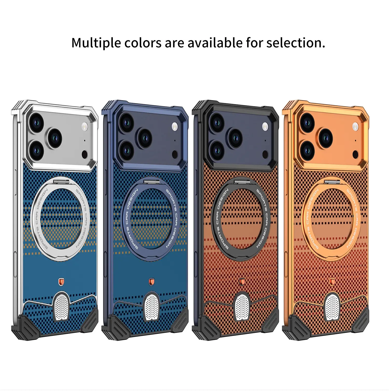 Luxury Supercar Style Metal Bumper Phone Case, Magnetic Ring Holder, Shockproof Protection for Smartphone, Handheld Cellphone Devices