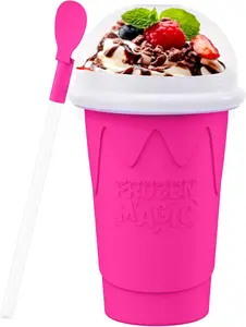 Frozen Magic 500ML Slushie Maker Cup - DIY Magic Slushy Maker Squeeze Cups Portable Smoothie Squeezes Cup for Milk and Ice Cream Make Double Layer Slushy Maker Cups Birthday Gifts for Family Pink 500ML Kitchen Reusable
