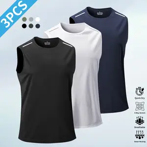 Men's 3-Pack Tank Top - Breathable, Quick-Dry Sleeveless Shirt, Suitable for Summer Gym, Running, and Training, Crew Neck, Polyester Fiber, Black/White/Navy Blue, Athletic Wear gifts for him