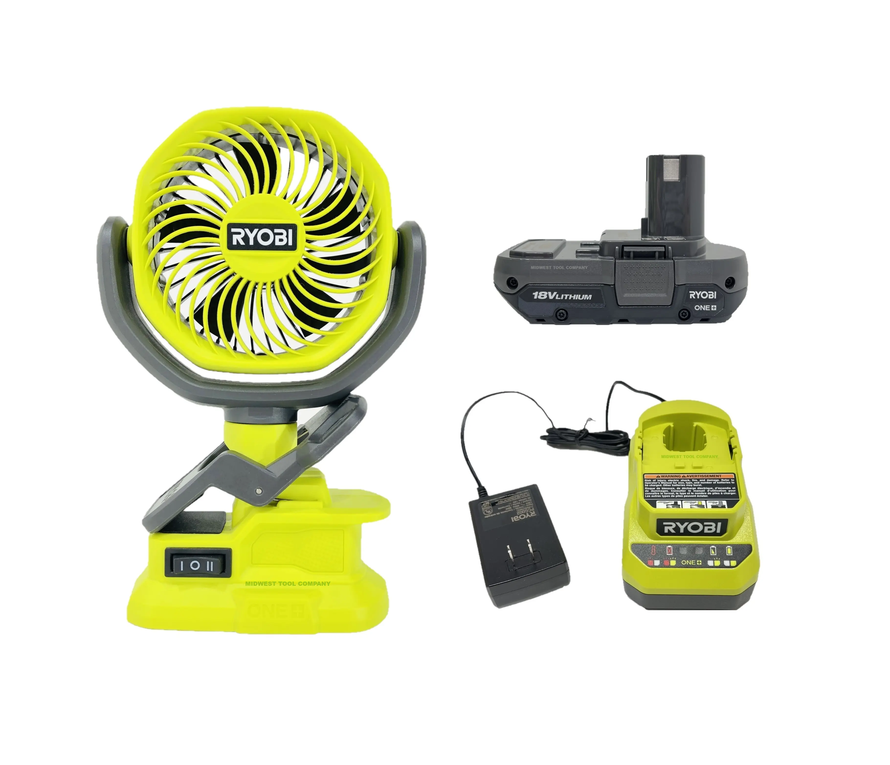 Ryobi 18 Volt PCF02 Cordless 4 in. Clamp Fan Kit with Battery and Charger
