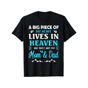 Summer t Shirts "A Big Piece of My Heart Lives in Heaven" - Tribute to Mom and Dad, 100% Cotton Round Neck Short Sleeve T-Shirt Father's Day & Mother's Day