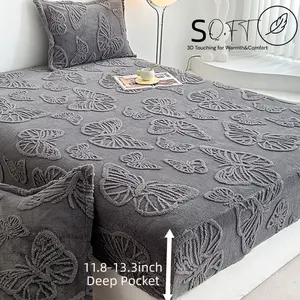 King Size Bedding Set, Decorative Bedsheet Sets, Deep Butterfly Design, Polyester Fiber Material, Soft & Comfortable, Includes Fitted Sheet & Pillowcases, Complete Sheet Set