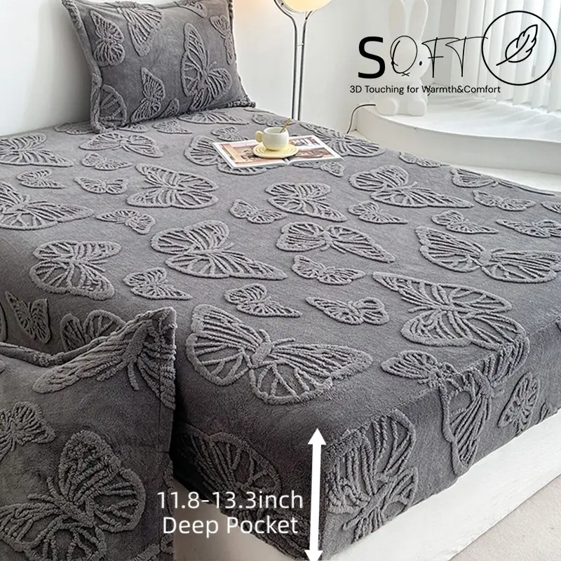 King Size Bedding Set, Decorative Bedsheet Sets, Decor Bedding Supplies, Deep Butterfly Design, Polyester Fiber Material, Soft & Comfortable, Includes Fitted Sheet & Pillowcases, Complete Sheet Set