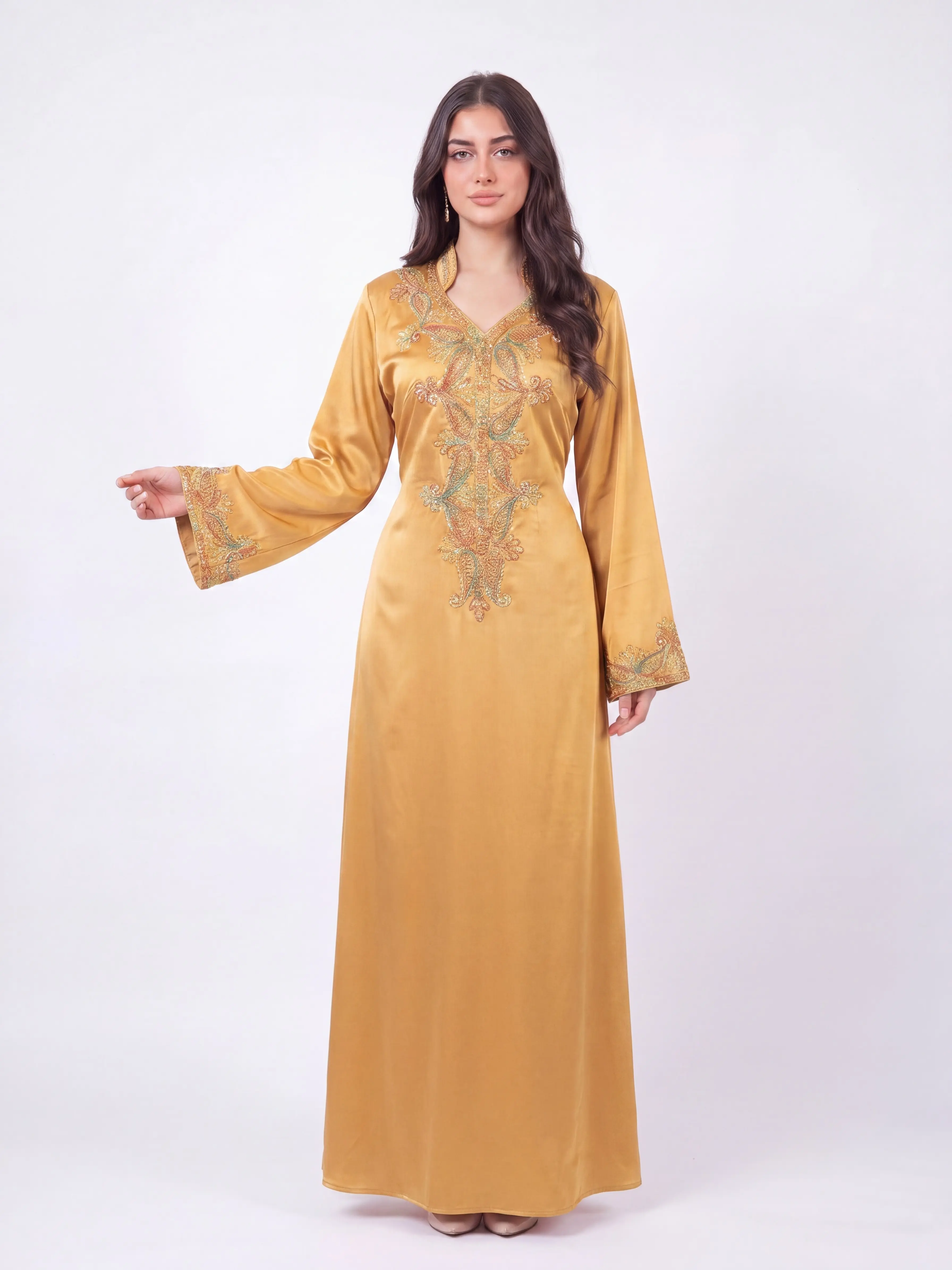 Mrooj Galabiya Dress - Embroidered Women's Traditional Clothing, Casual Daily Flowing Silhouette Modest Jalabiya, Perfect for Eid, Ramadan, Gift for Her