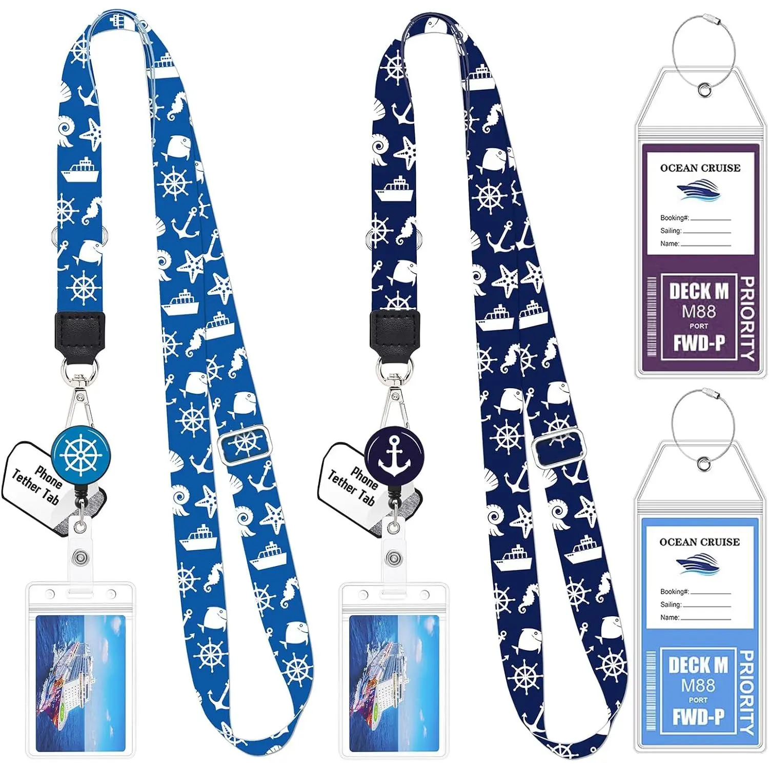 2 Pack Cruise Lanyard for Ship Cards with Phone Lanyard Retractable Cruise Lanyard Badge Reel  ID Badge Holder Luggage Tags Cruise Essentials Accessories