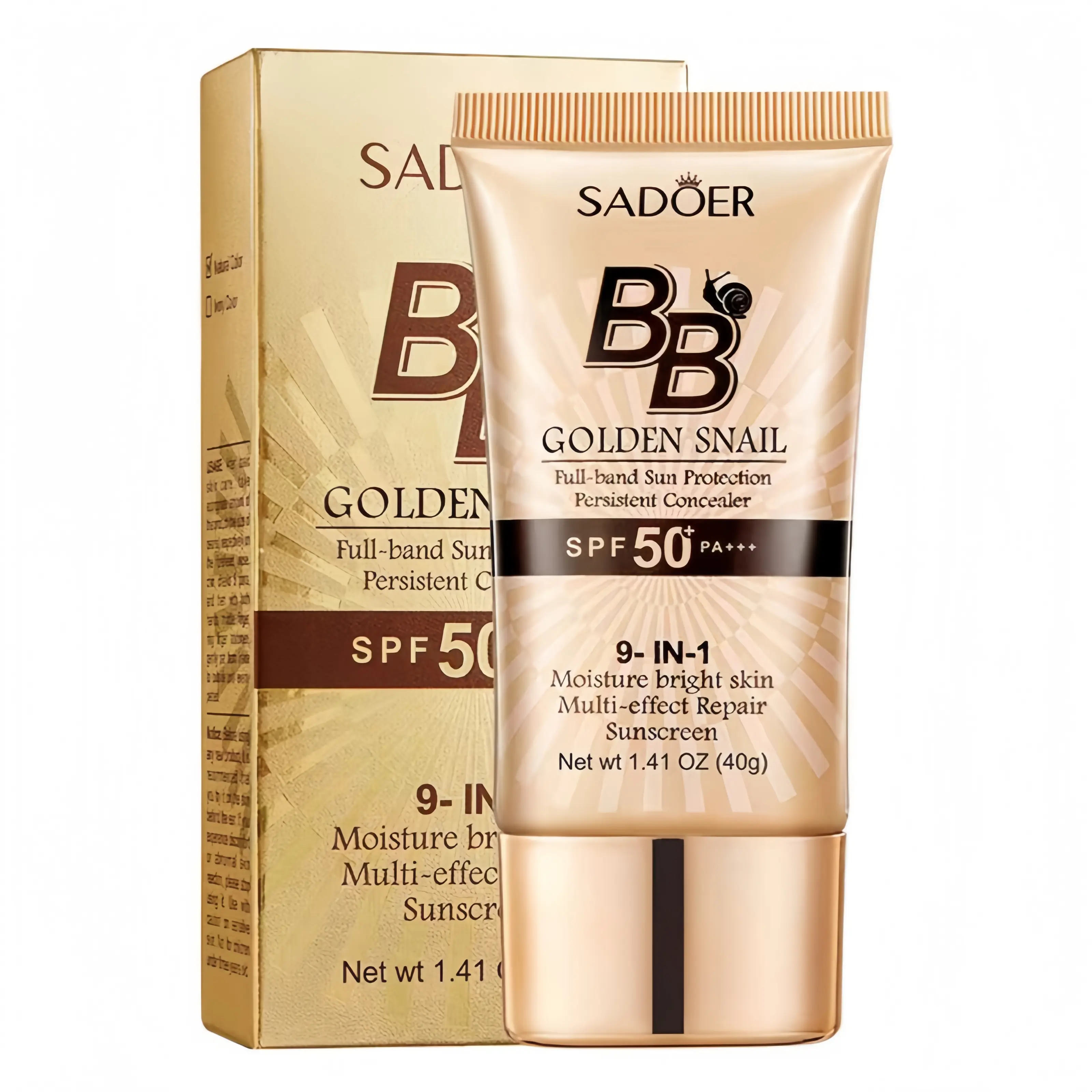 Snail BB Cream Foundation with SPF 50, a Water Proof and Hydrating SPF Makeup with Full Coverage Matte Finish, Sunscreen Everyday for All Skin Types, 40g, Lotion, Daily Use, Brightening